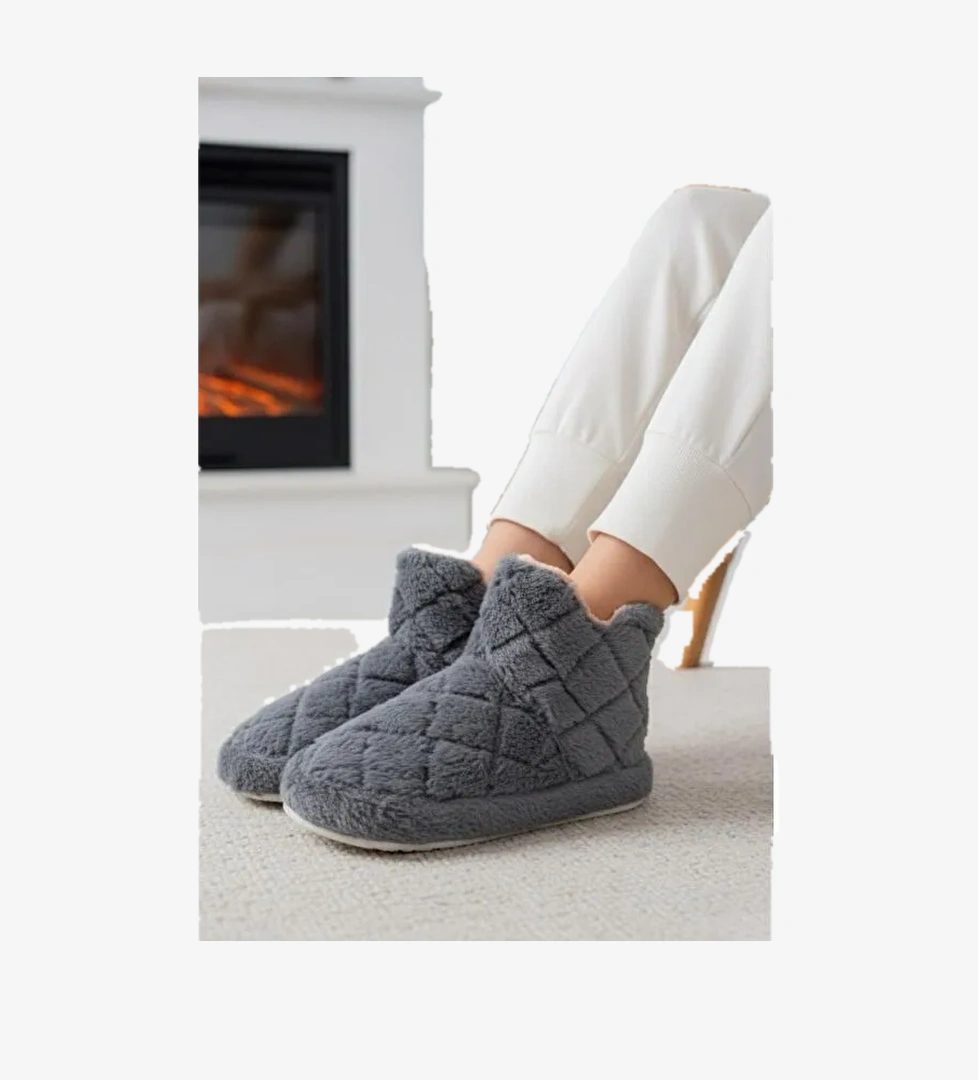 Ness Kadın Ev Botu Pelüş Ev Pandufu Ses Yapmaz Taban Sıcak Kürklü Panduf Ev Botu - Görsel 1