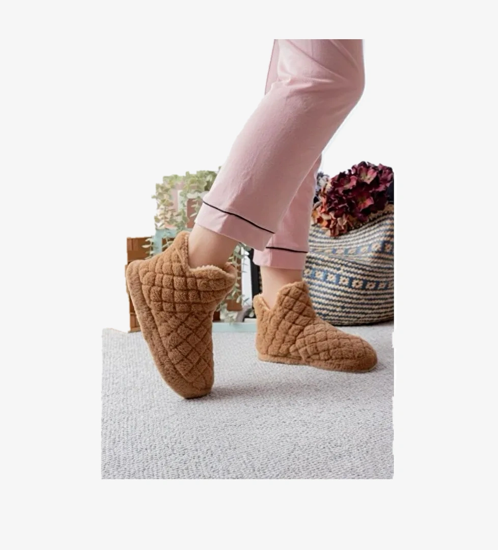 Ness Kadın Ev Botu Pelüş Ev Pandufu Ses Yapmaz Taban Sıcak Kürklü Panduf Ev Botu