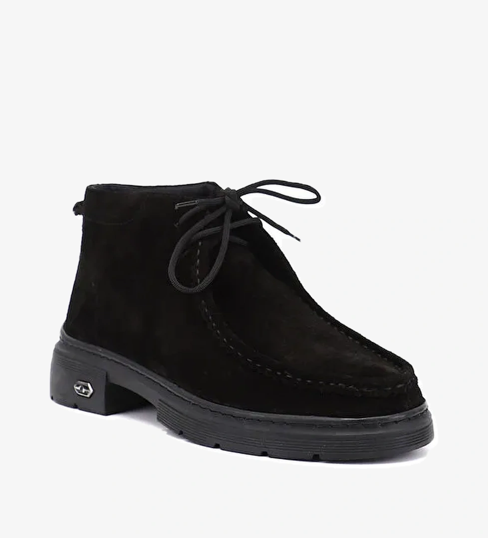 Kadın KOYU SİYAH Bağcıklı Hakiki Deri Comfort Bot - Görsel 1