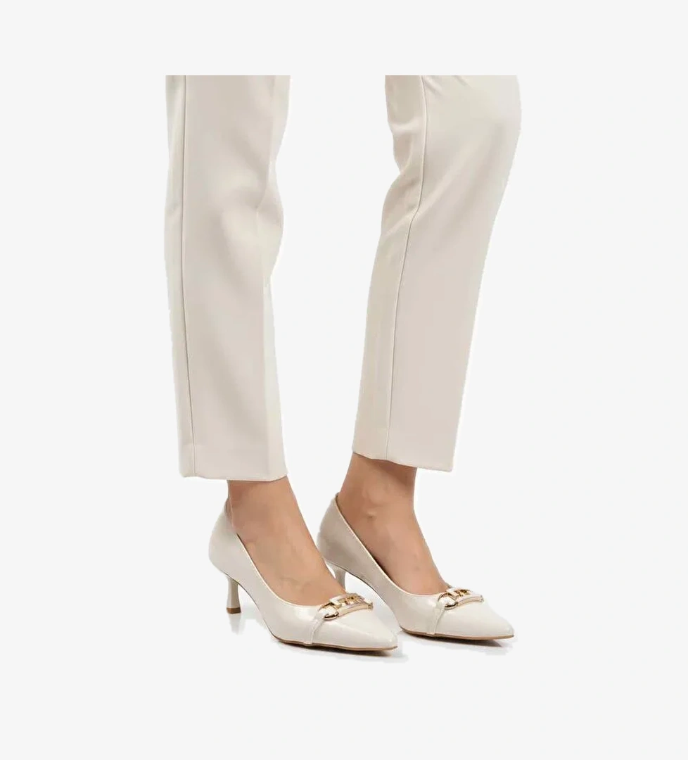 Beyaz İnce Kısa Topuklu Kadın Abiye Ayakkabı 695029 Z