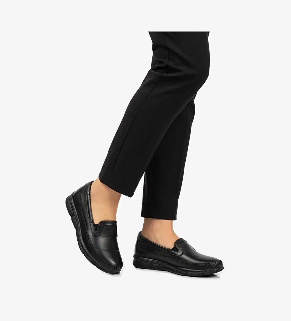 Siyah Hakiki Deri Ortopedik Kadın Casual Ayakkabı 602 Z - Görsel 1