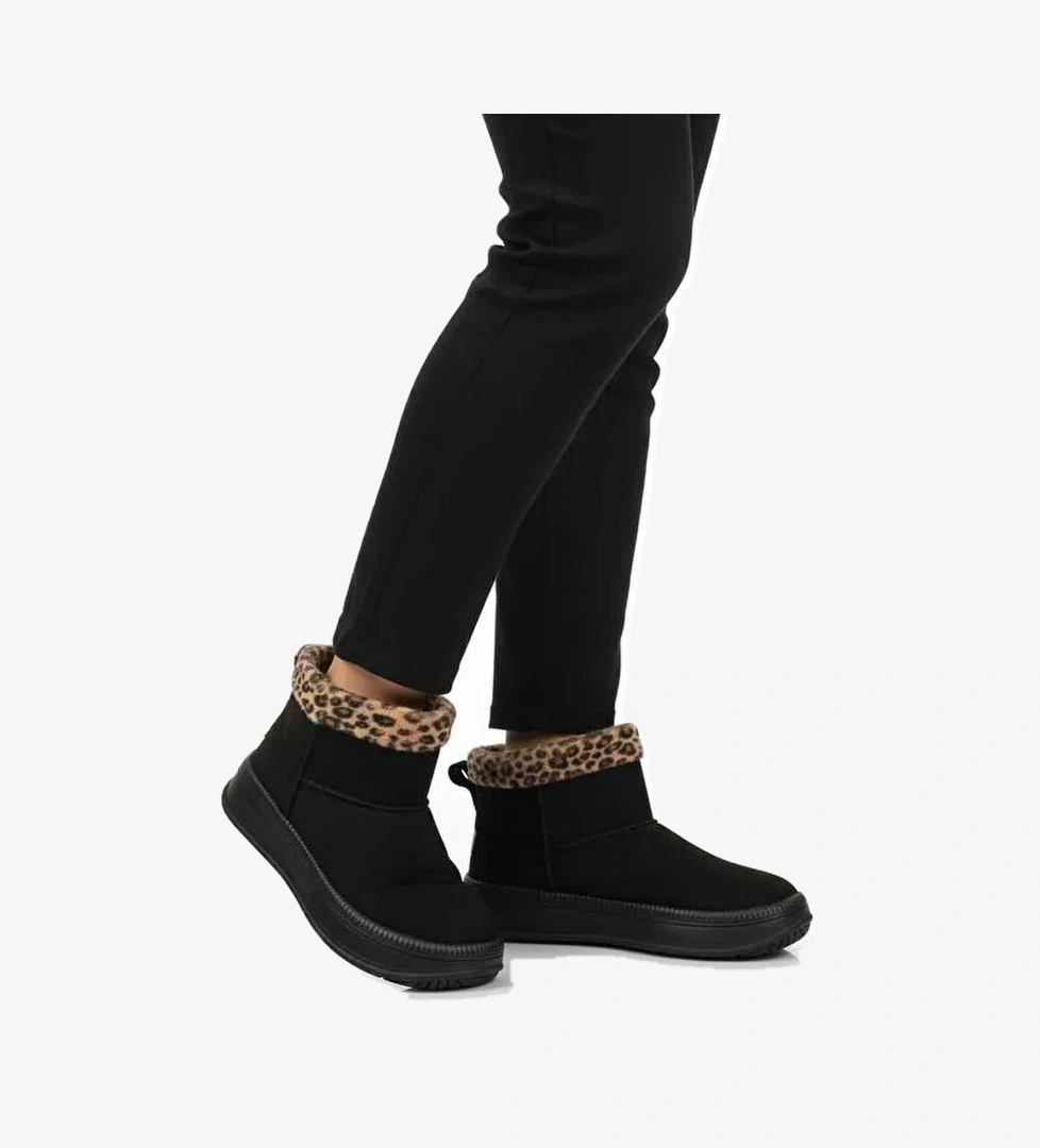 Siyah Leopar Kürklü Soğuğa Dirençli Kaymaz Kadın Bot 25001 Z
