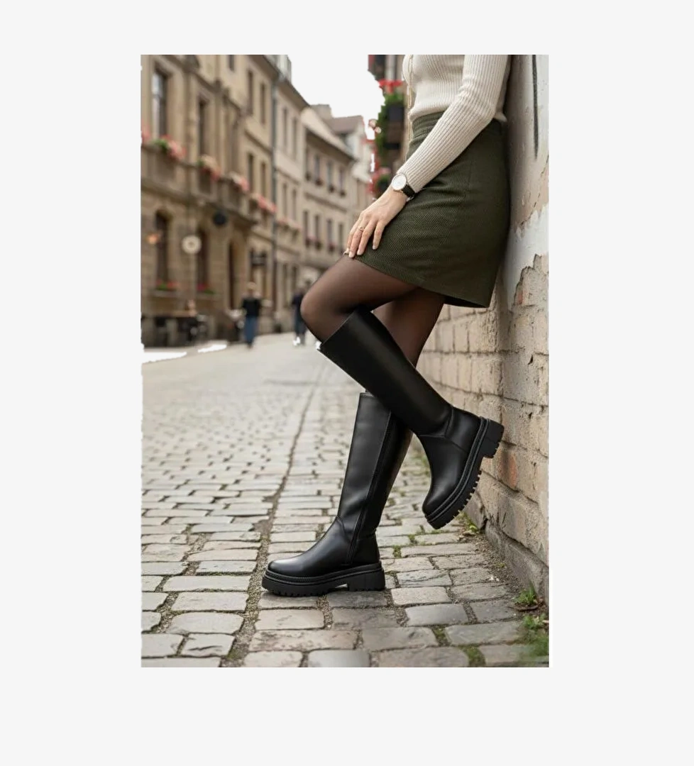 Kadın Luna Siyah Cilt Çizme - Görsel 1