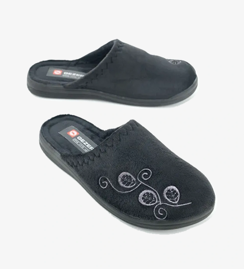 Kadın Kışlık PU Rahat Taban Nakışlı Tasarım Ev Bahçe Terlik