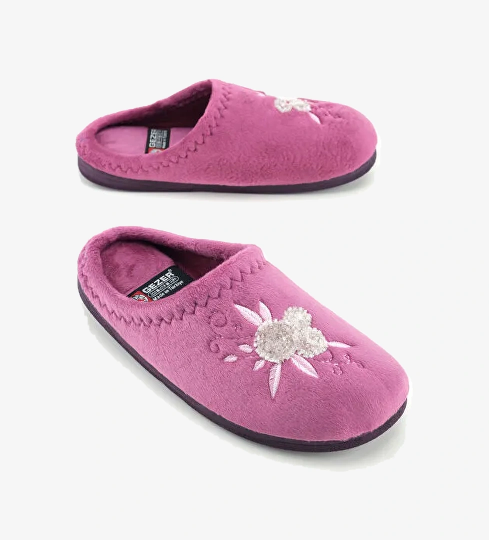 Kadın Kışlık PU Rahat Taban Nakışlı Tasarım Ev Bahçe Terlik