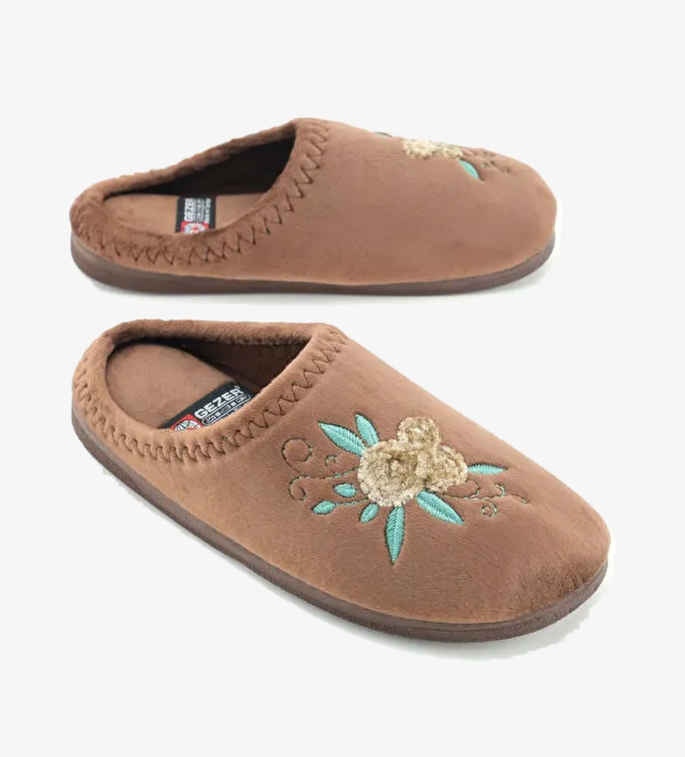 Kadın Kışlık PU Rahat Taban Nakışlı Tasarım Ev Bahçe Terlik