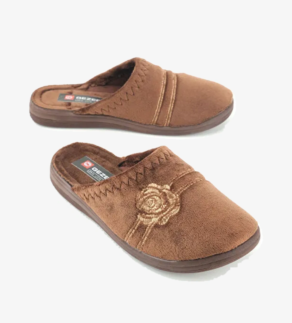 Kadın Kışlık PU Rahat Taban Nakışlı Tasarım Ev Bahçe Terlik