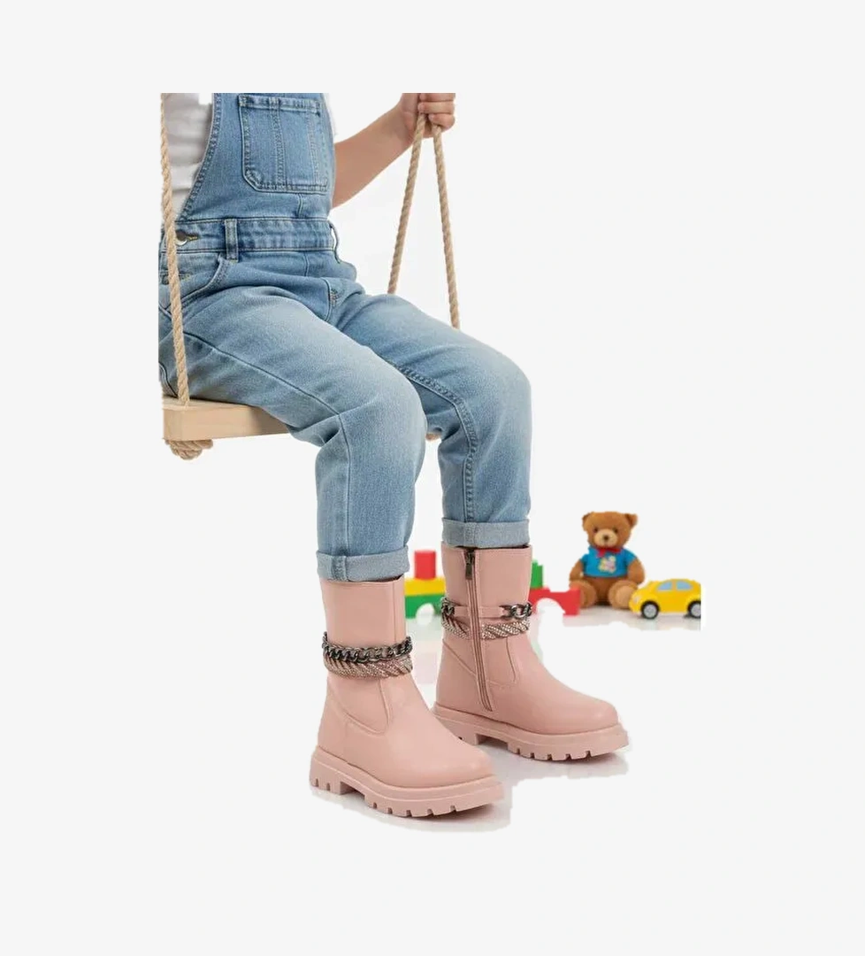Pudra İçi Polarlı Kaymaz Kız Çocuk Çizme Duru F - Görsel 1