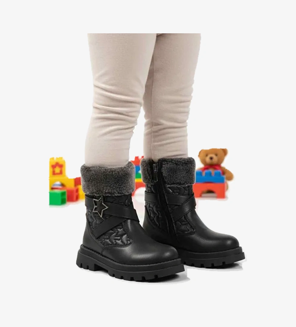 Siyah İçi Polarlı Fermuarlı Kız Çocuk Bot Evla P