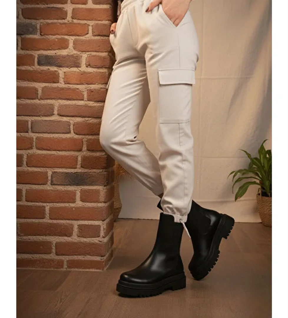 Marinarosse Kadın Praga Siyah Cilt Dikişli Yandan Lastikli Kalın Taban Günlük Bot & Bootie model görseli