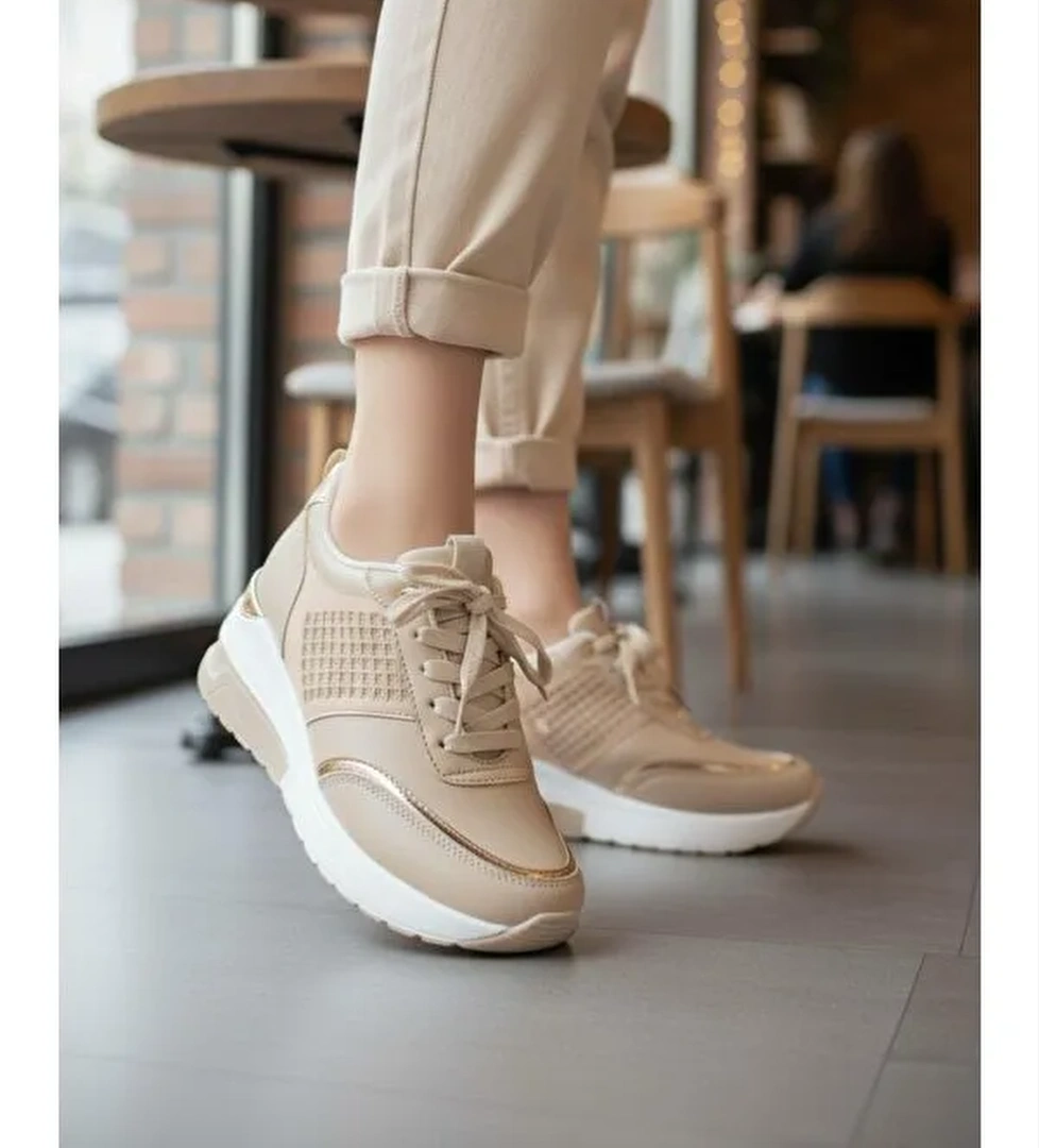 Kadın Rowan Gizli Topuk Yüksek Taban Bej Spor Ayakkabı