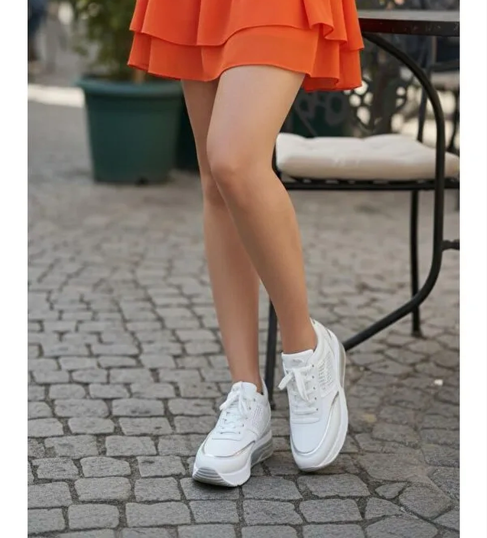 Kadın Rowan Gizli Topuk Yüksek Taban Beyaz Spor Ayakkabı