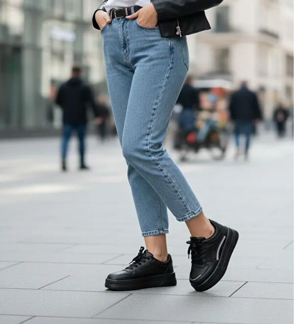 Marinarosse Garantili Elinda Beyaz Siyah Günlük Ortopedik Kadın Sneaker Spor Ayakkabı model görseli