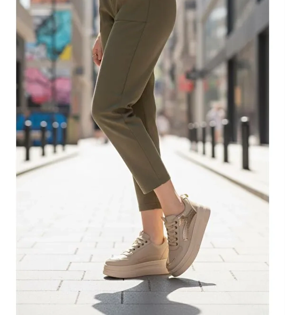 Garantili Armando Bej Günlük Ortopedik Kadın Sneaker Spor Ayakkabı