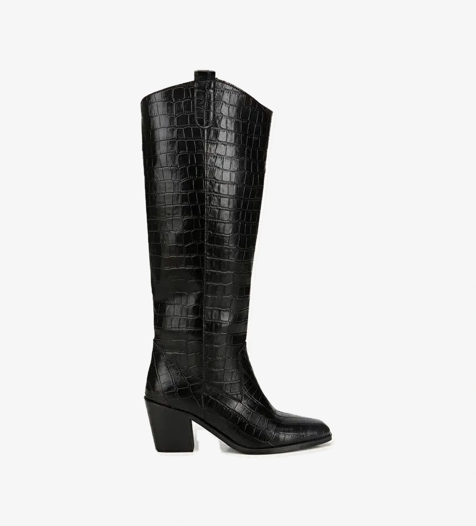 Kadın Siyah Kroko Desenli Kovboy Topuklu Çizme - Görsel 1