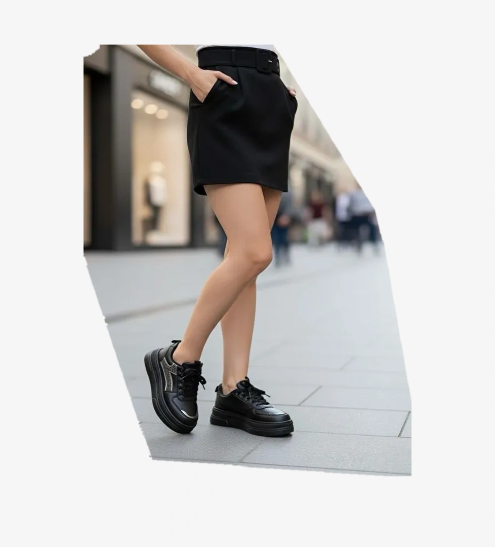 Garantili Armando Siyah Günlük Ortopedik Kadın Sneaker Spor Ayakkabı - Görsel 1