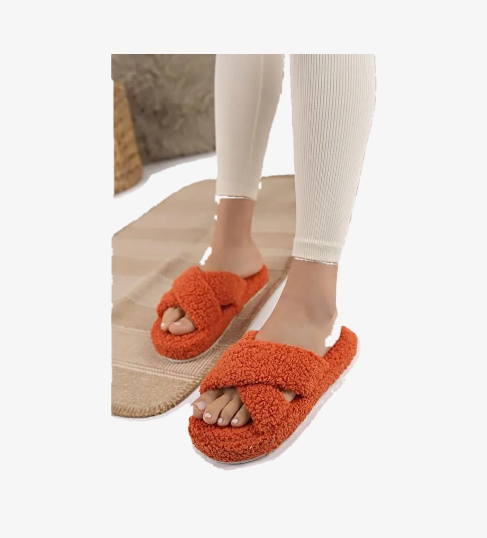 HAVLU Çapraz Kadın Ev Terliği Kışlık Terlik Ses Yapmaz