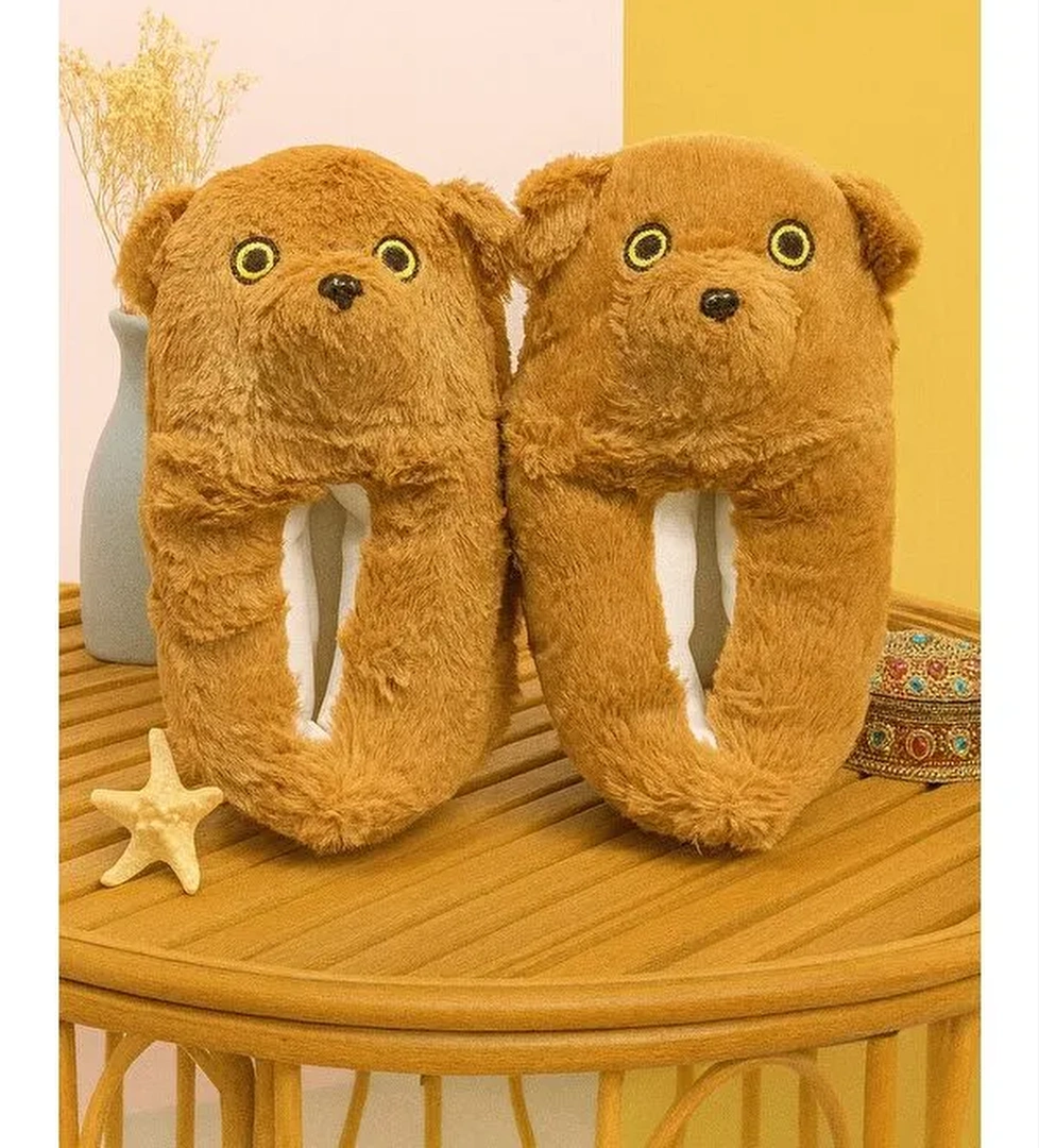 BARNEY Ayıcık Pelüş Unisex Hayvanlı Panduf Ev Ayakkabısı Pufidik