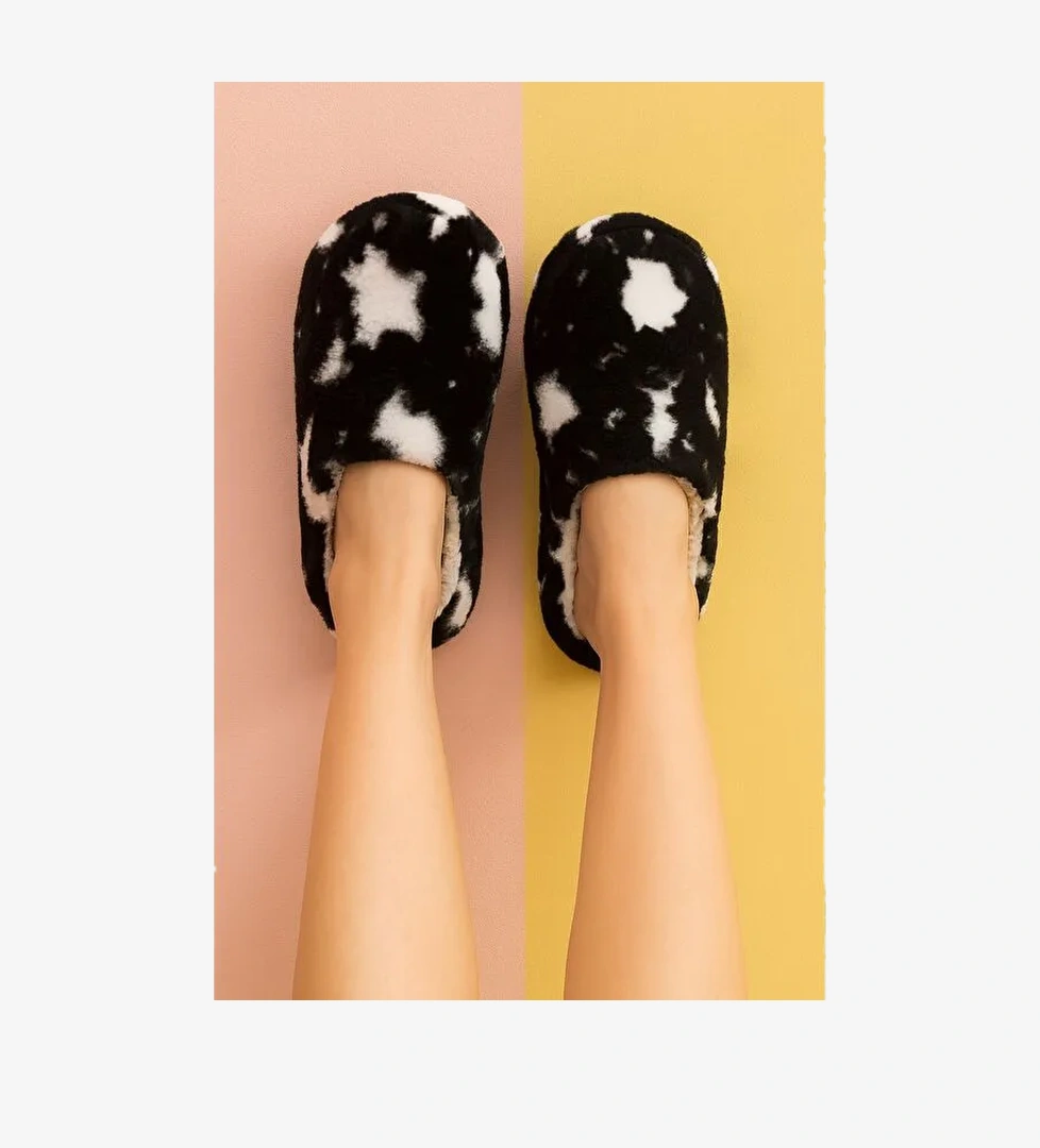 PUFFY Kadın Ev Terliği Kışlık Terlik Kauçuk Ses Yapmaz Taban - Görsel 1