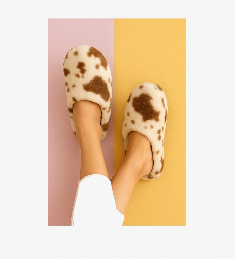 PUFFY Kadın Ev Terliği Kışlık Terlik Kauçuk Ses Yapmaz Taban