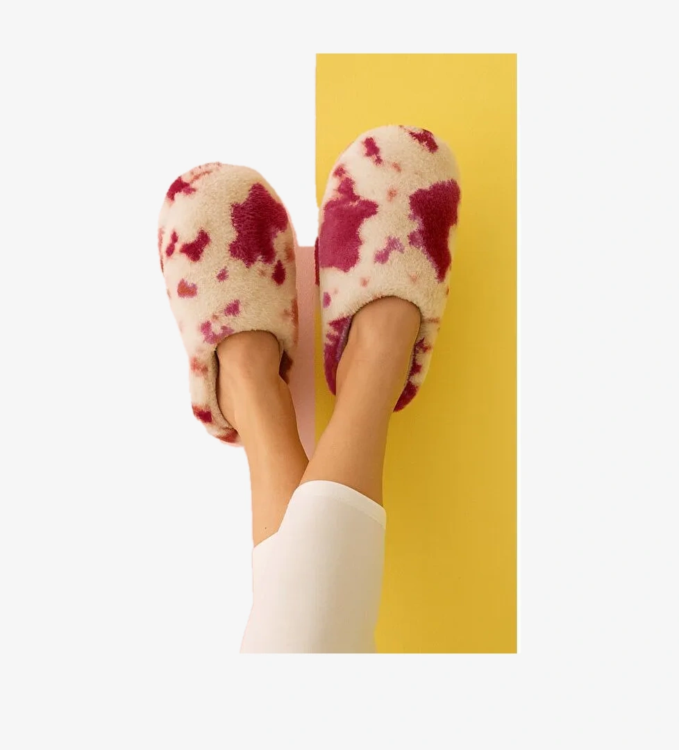 PUFFY Kadın Ev Terliği Kışlık Terlik Kauçuk Ses Yapmaz Taban