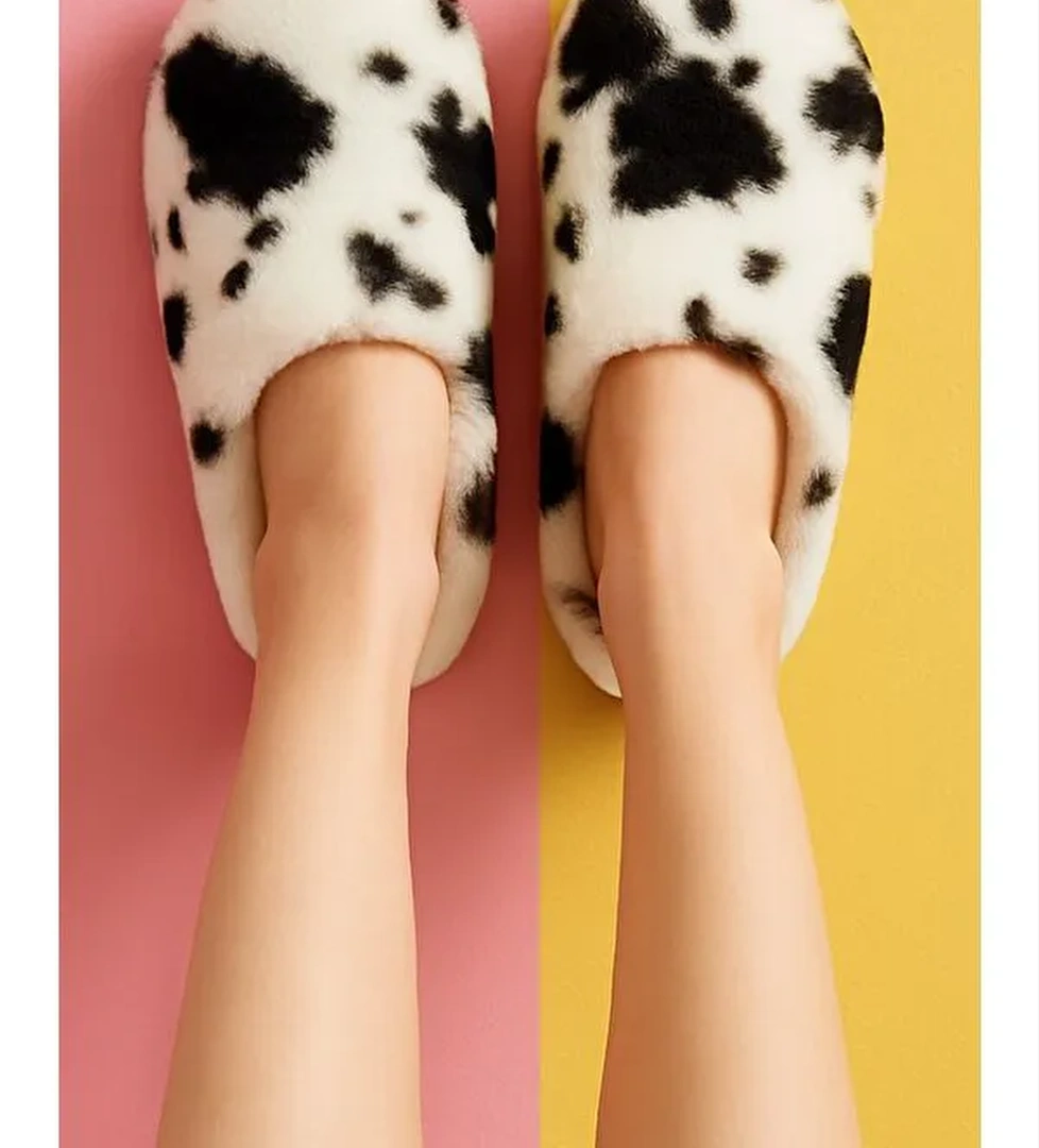 PUFFY Kadın Ev Terliği Kışlık Terlik Kauçuk Ses Yapmaz Taban