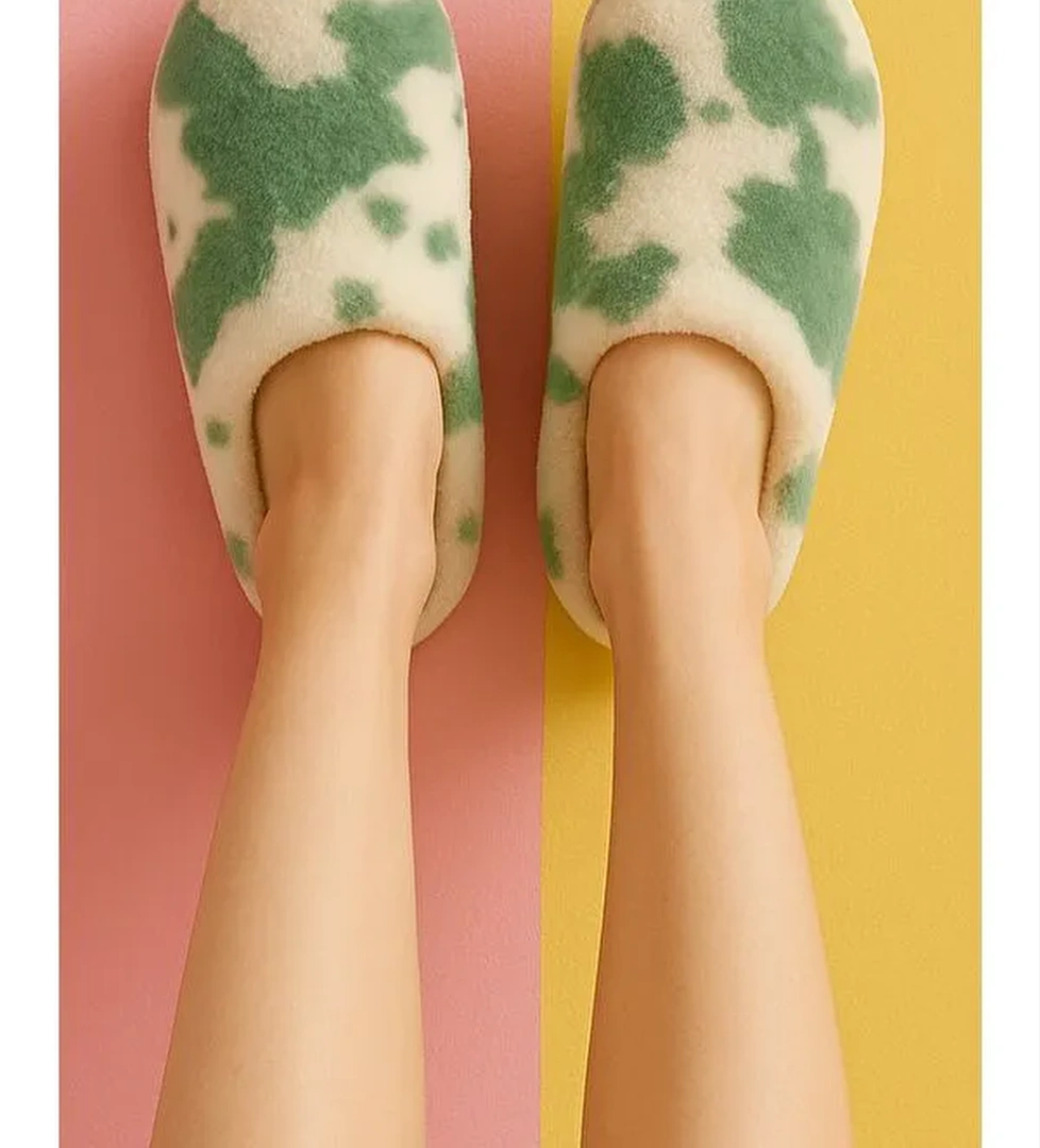 PUFFY Kadın Ev Terliği Kışlık Terlik Kauçuk Ses Yapmaz Taban