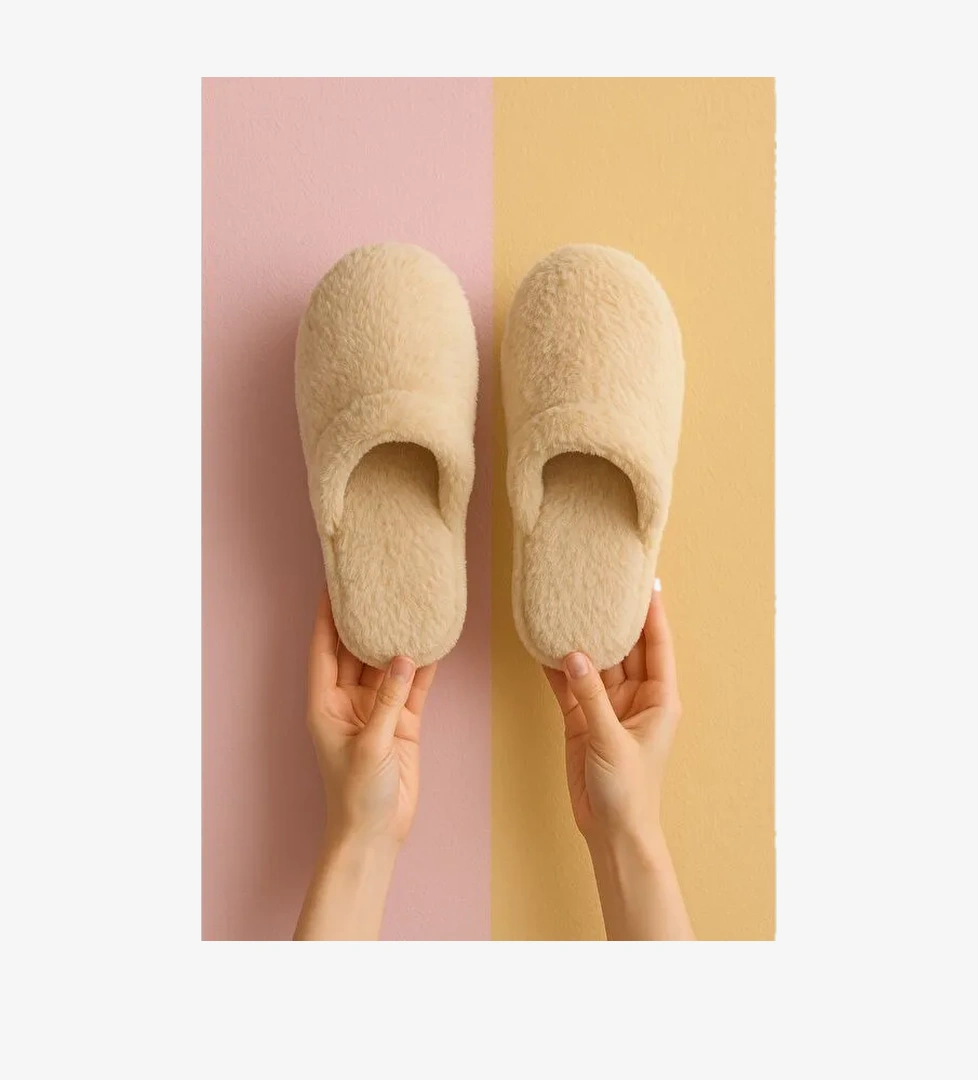 TÜYLÜ KAPALI Kadın Ev Terliği Kışlık Terlik Sessiz Taban