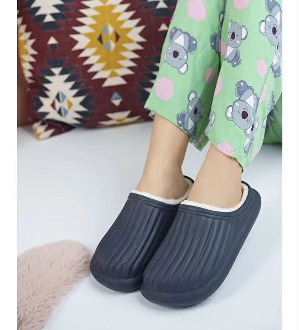 FLORA Kapalı İçi Yünlü Unisex Ev Terliği Kışlık Terlik Su Geçirmez