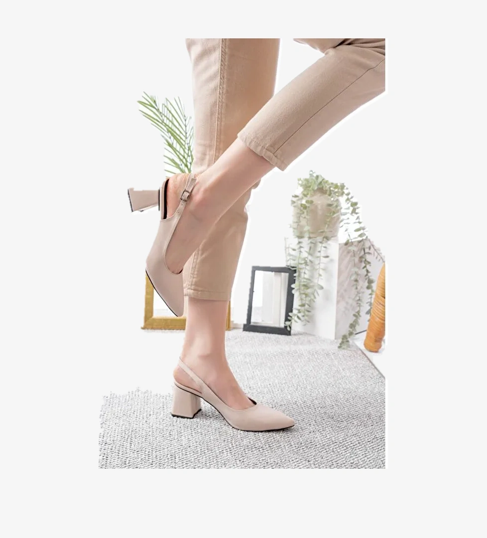 Kadın Louisa Bej Cilt Arkası Açık Klasik Topuklu Ayakkabı - Görsel 1