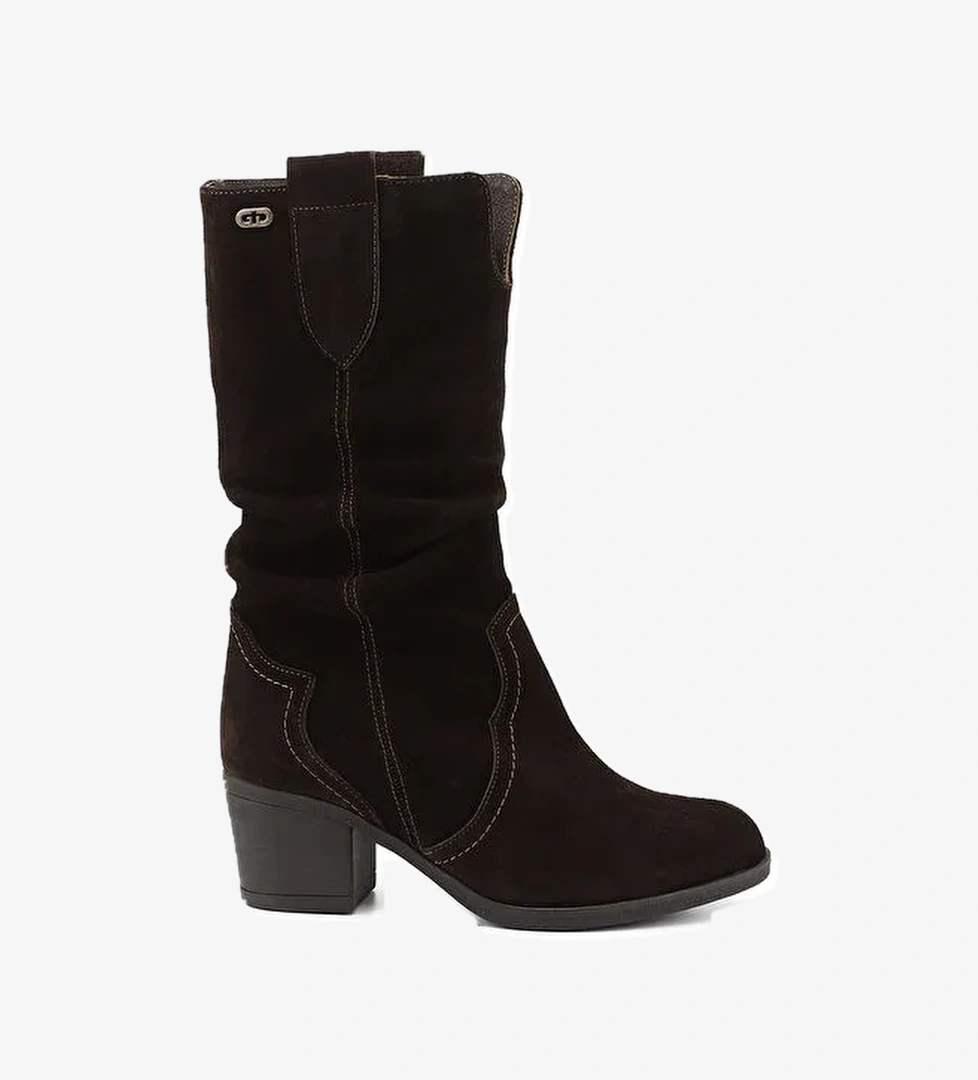 Kadın AÇIK KAHVERENGİ Kalın Topuklu Körüklü Hakiki Deri Çizme