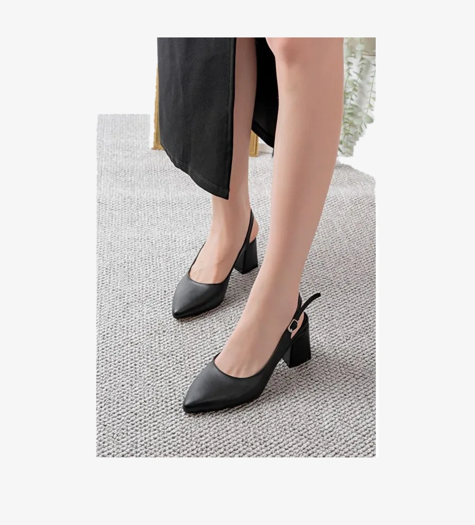 Kadın Louisa Siyah Cilt Arkası Açık Klasik Topuklu Ayakkabı