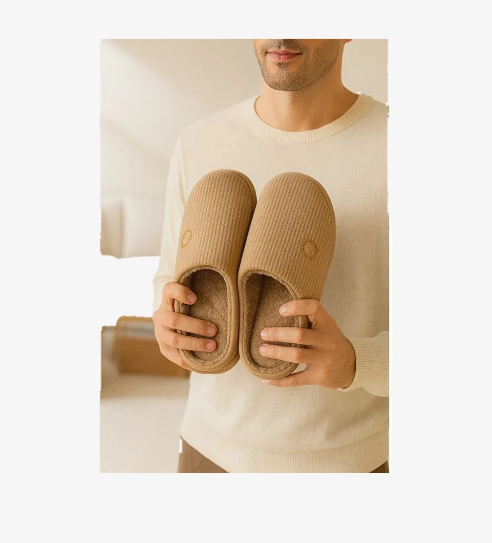 3'LÜ PAKET VELVET Erkek Terlik Ev Terliği Kışlık Yumuşak Tabanlı - Görsel 1