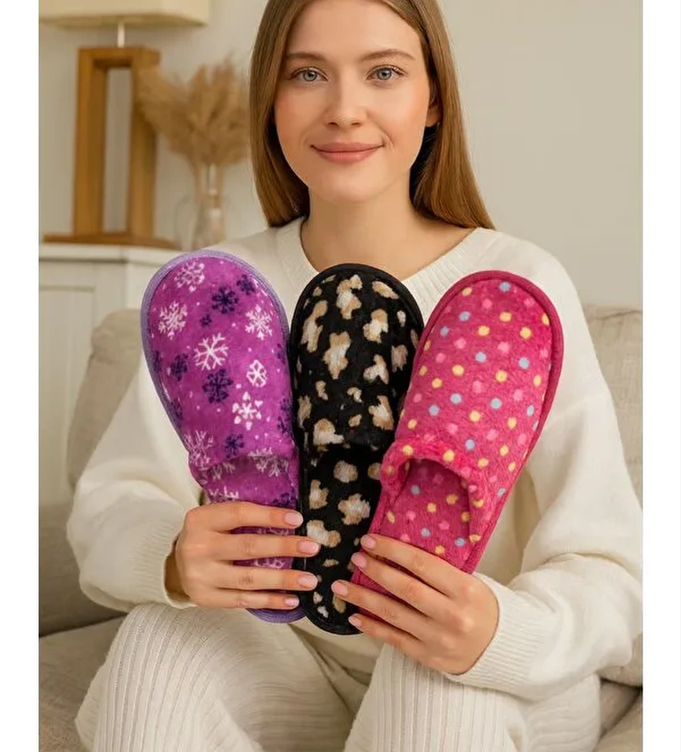 ÇANAK 3'LÜ Paket Kapalı Kadın Terlik Ev Terliği - Görsel 1