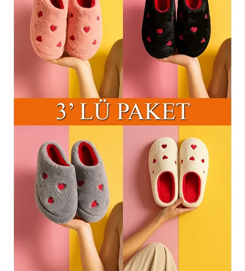3'lü Paket ELEGANT Kapalı Kadın Terlik Ev Terliği - Görsel 1