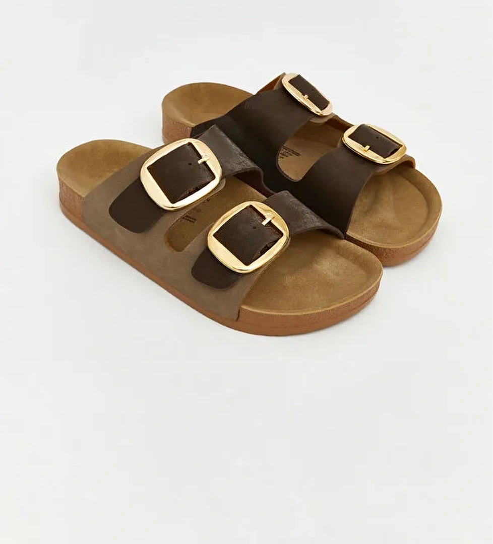 Lcw Steps Kahverengi Lcw Steps Deri Görünümlü Kadın Terlik