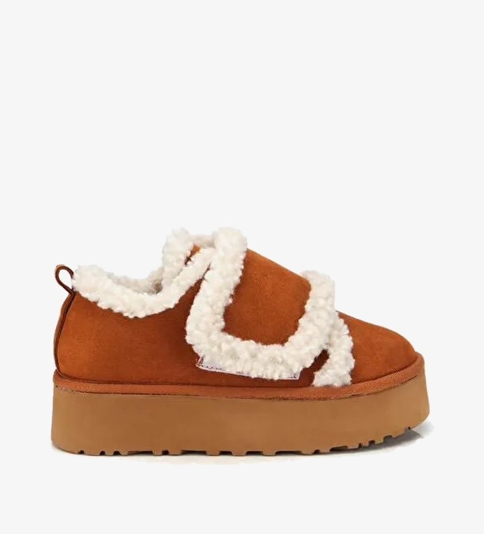 Yaya By Hotiç Kahverengi Yaya By Hotiç Yaya By Kadın Süet İçi Kürklü Yüksek Tabanlı Kalın Bantlı Düz Ayakkabı