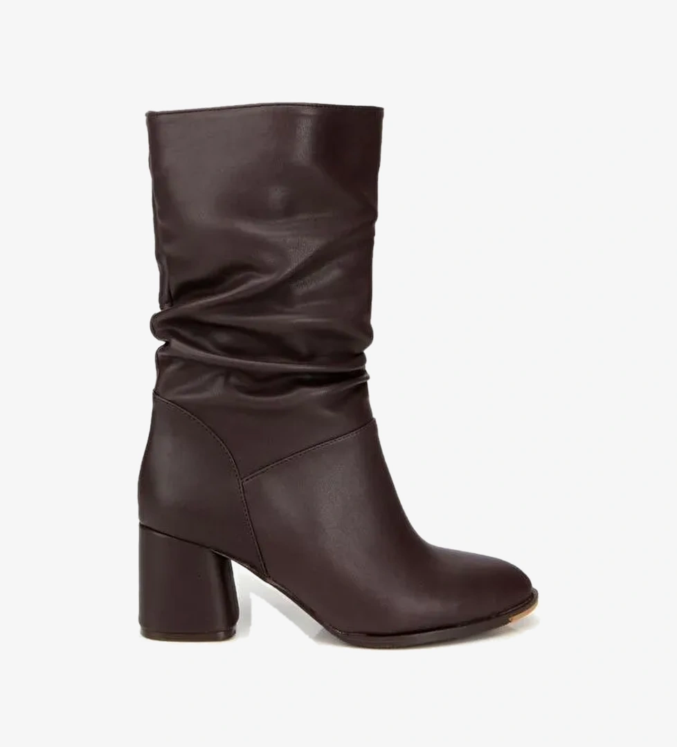 Yaya By Hotiç Kahverengi Yaya By Hotiç Yaya By Kadın Kırışık Görünümlü Diz Altı Topuklu Bot