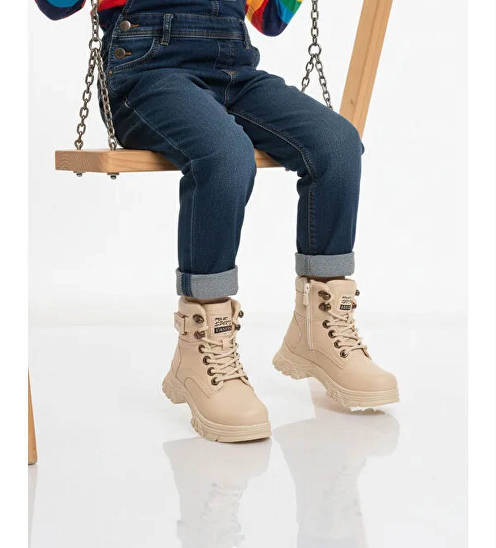 Ayakmod Bej Ayakmod İçi Polarli Kaymaz Taban Unisex Çocuk Bot 24035 F