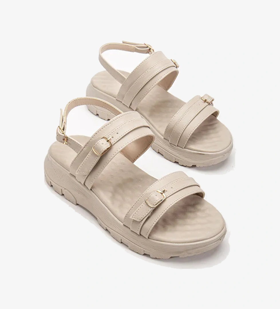 Tonny Black Bej Tonny Black Poli Taban Kadın Toka Detaylı Çift Bantlı Sandalet