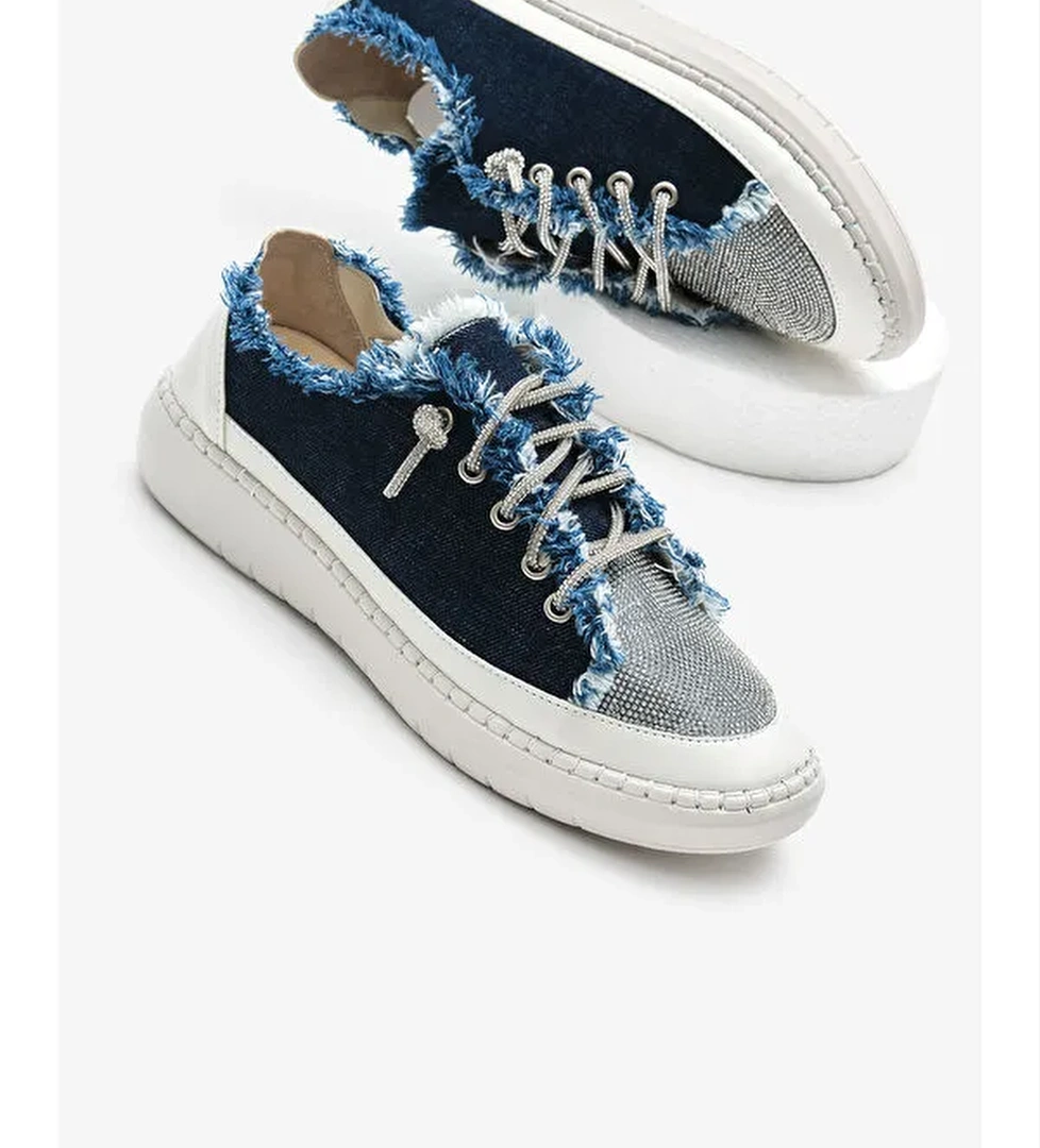 Tonny Black Yeşil Tonny Black Poli Taban Kadın Denim Kumaş Taşlı Bağcıklı Spor Ayakkabı