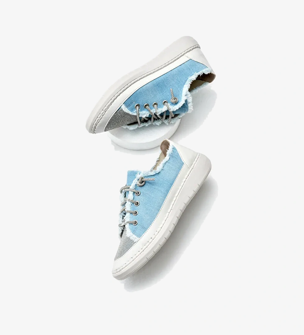 Tonny Black Yeşil Tonny Black Poli Taban Kadın Denim Kumaş Taşlı Bağcıklı Spor Ayakkabı