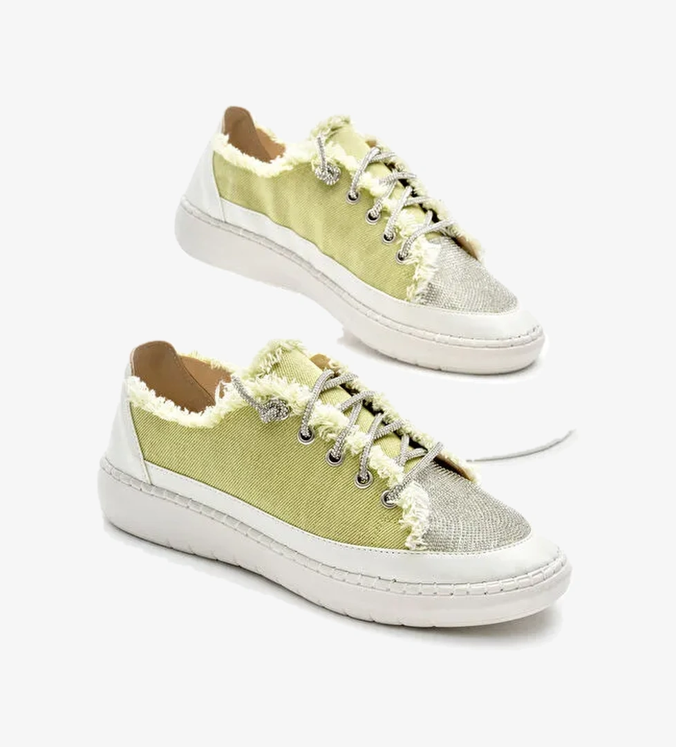 Tonny Black Yeşil Tonny Black Poli Taban Kadın Denim Kumaş Taşlı Bağcıklı Spor Ayakkabı