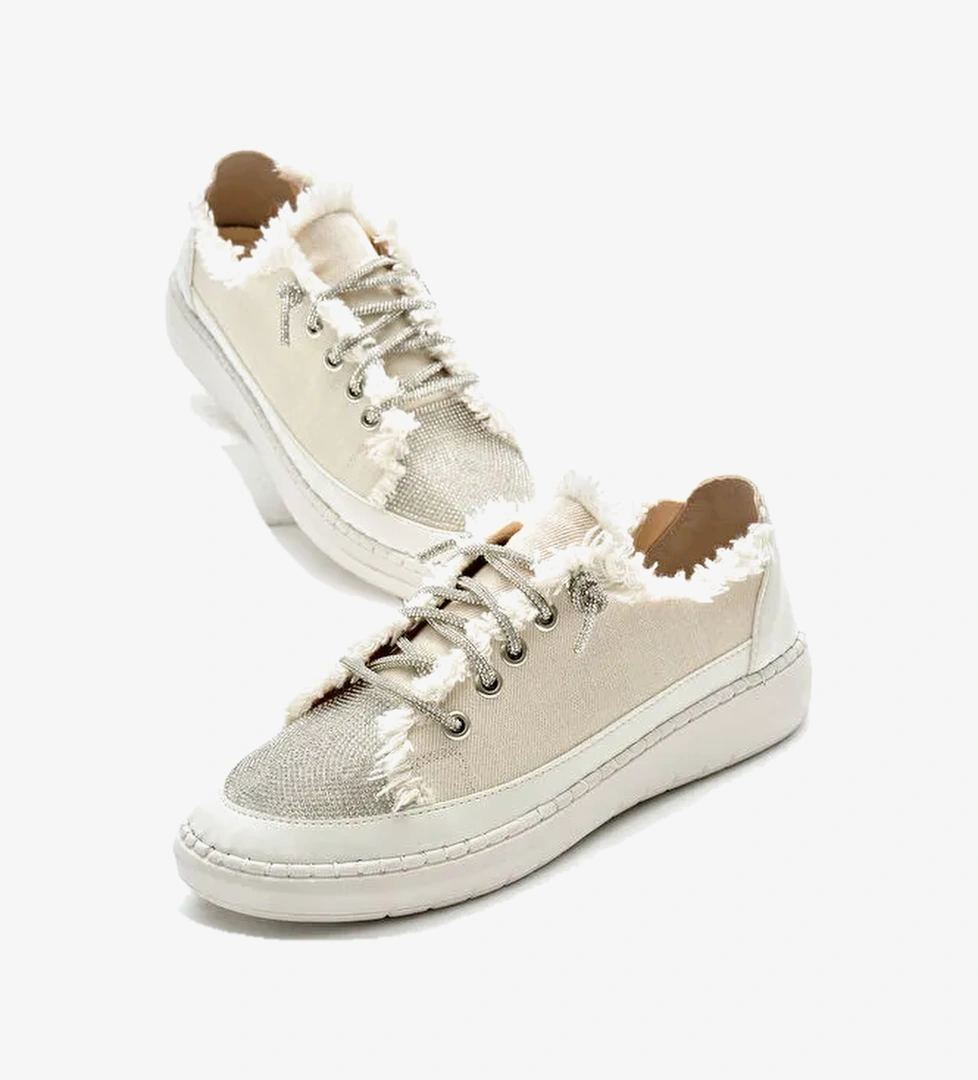 Tonny Black Siyah Tonny Black Poli Taban Kadın Denim Kumaş Taşlı Bağcıklı Spor Ayakkabı