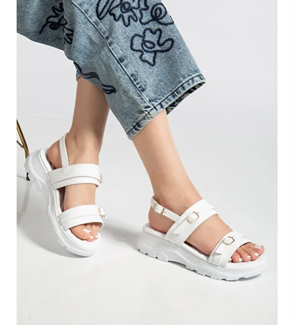 Tonny Black Bej Tonny Black Poli Taban Kadın Toka Detaylı Çift Bantlı Sandalet