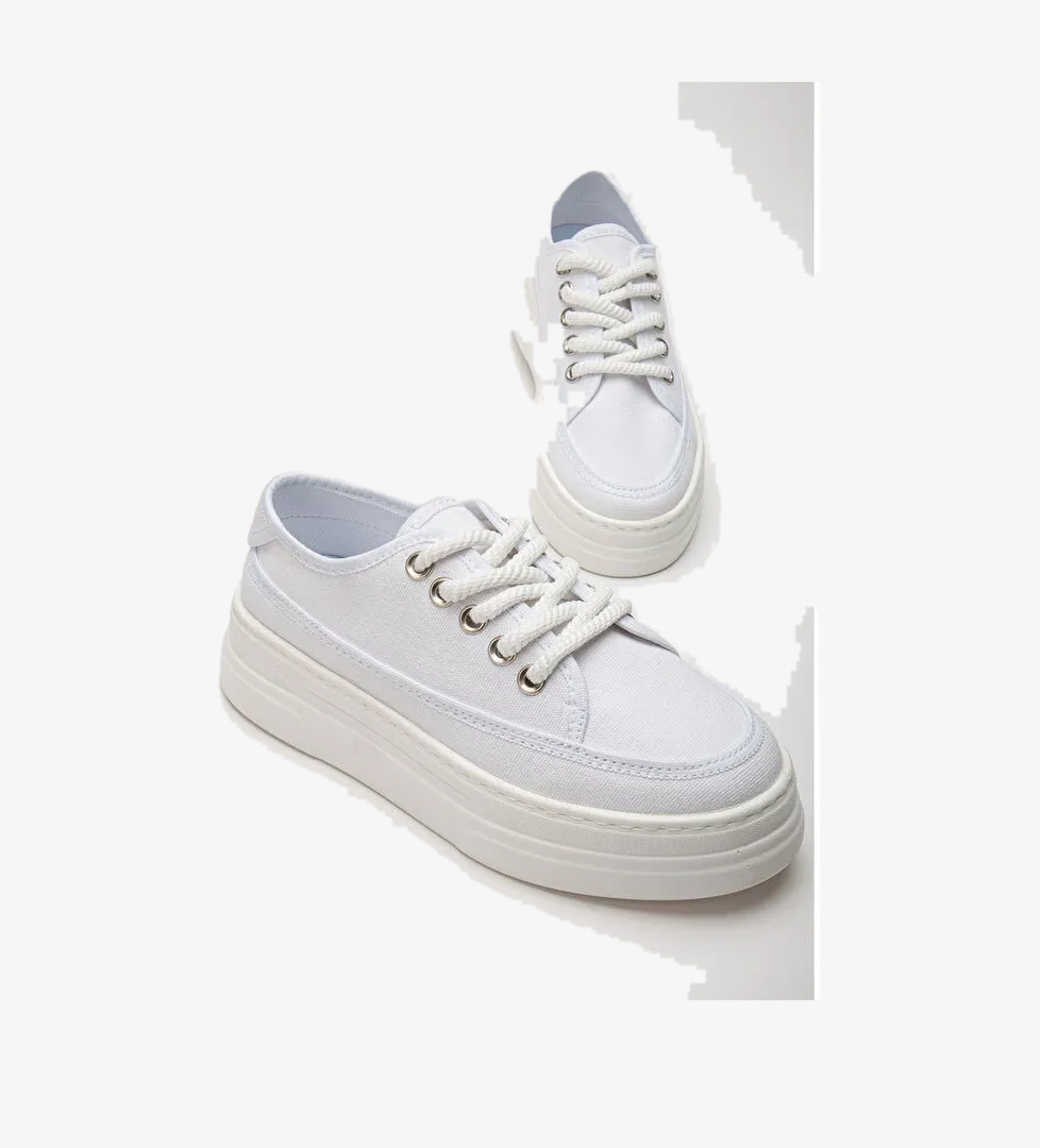 Tonny Black Beyaz Tonny Black Poli Taban Kadın Keten Halat Bağcıklı Spor Ayakkabı