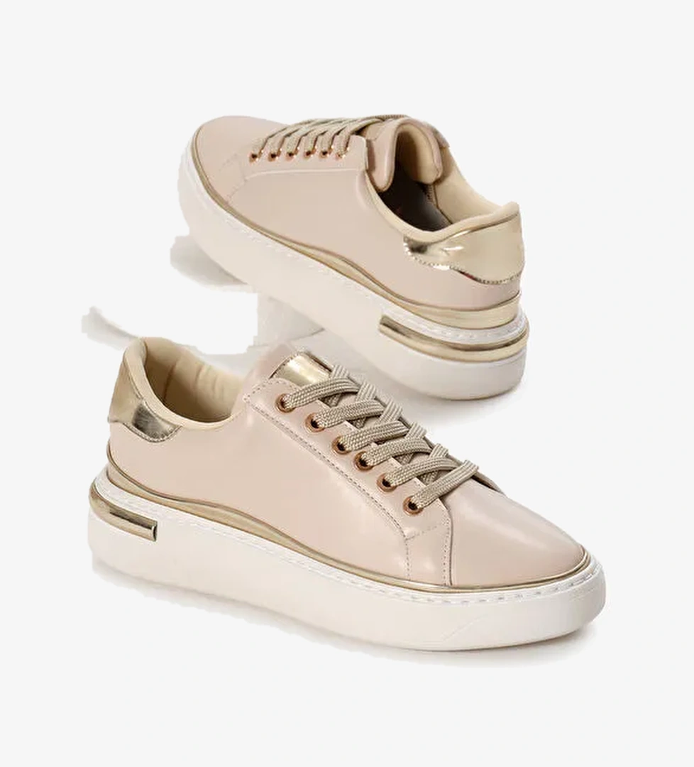 Tonny Black Bej Tonny Black Kalin Poli Kadın Taban Altın Detaylı Bağcıklı Spor Ayakkabı