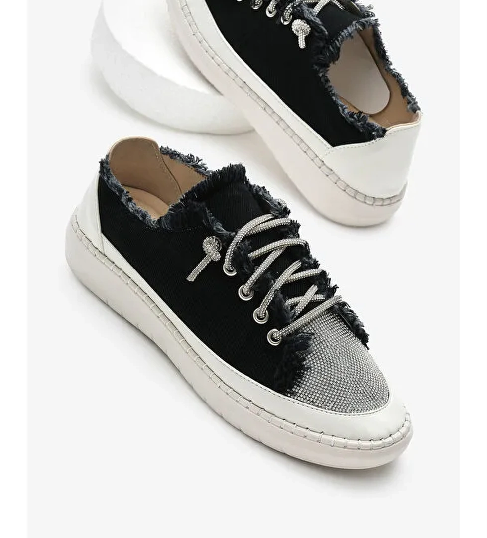 Tonny Black Yeşil Tonny Black Poli Taban Kadın Denim Kumaş Taşlı Bağcıklı Spor Ayakkabı