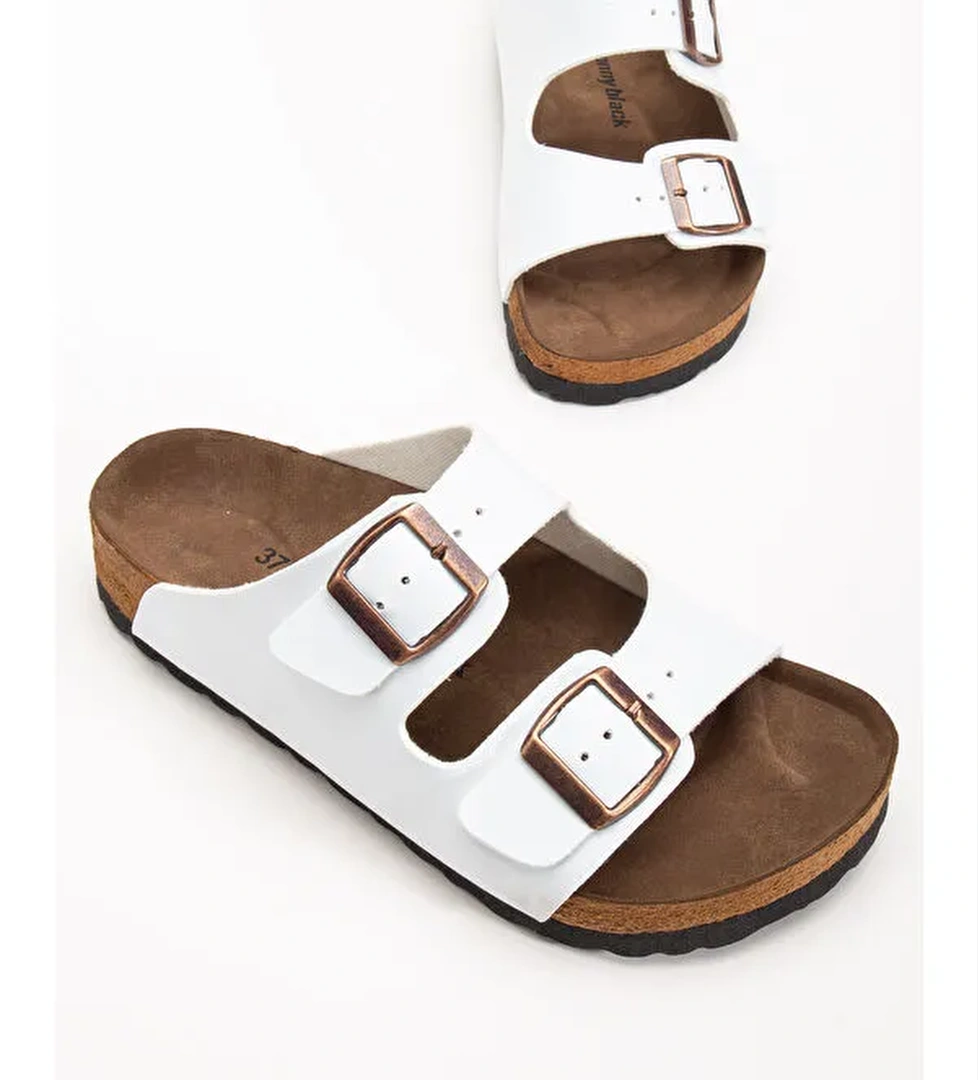 Tonny Black Beyaz Tonny Black Poli Taban Unisex Ayarlamalı Çift Tokalı Terlik