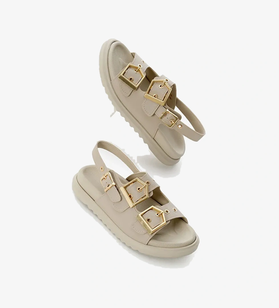 Tonny Black Bej Tonny Black Poli Taban Kadın Çift Bantlı Tokalı Sandalet